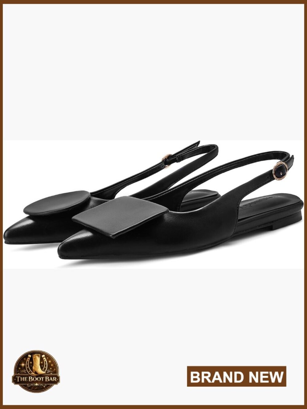 Vintage Pointed Toe Slingback Flats w/ Circle Square Decoration